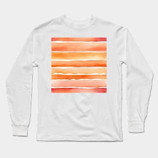 Orange peach watercolor stripes Long Sleeve T-Shirt